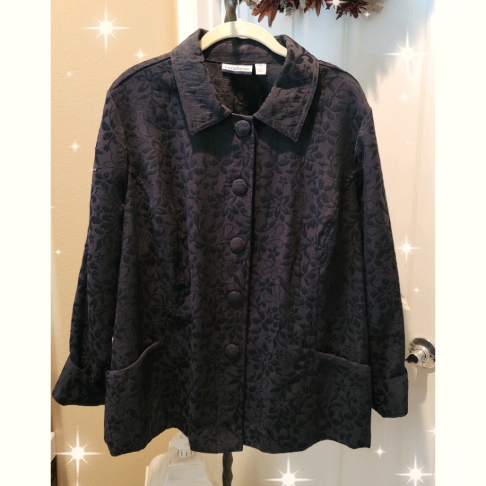 *Sold*Black Floral Pea Coat Women's Button Down